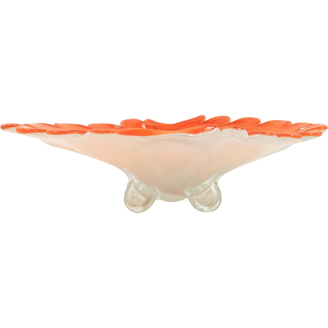 Large Murano Glass Orange White Footed Compote Bowl 20.5 inches length (1 of 20)