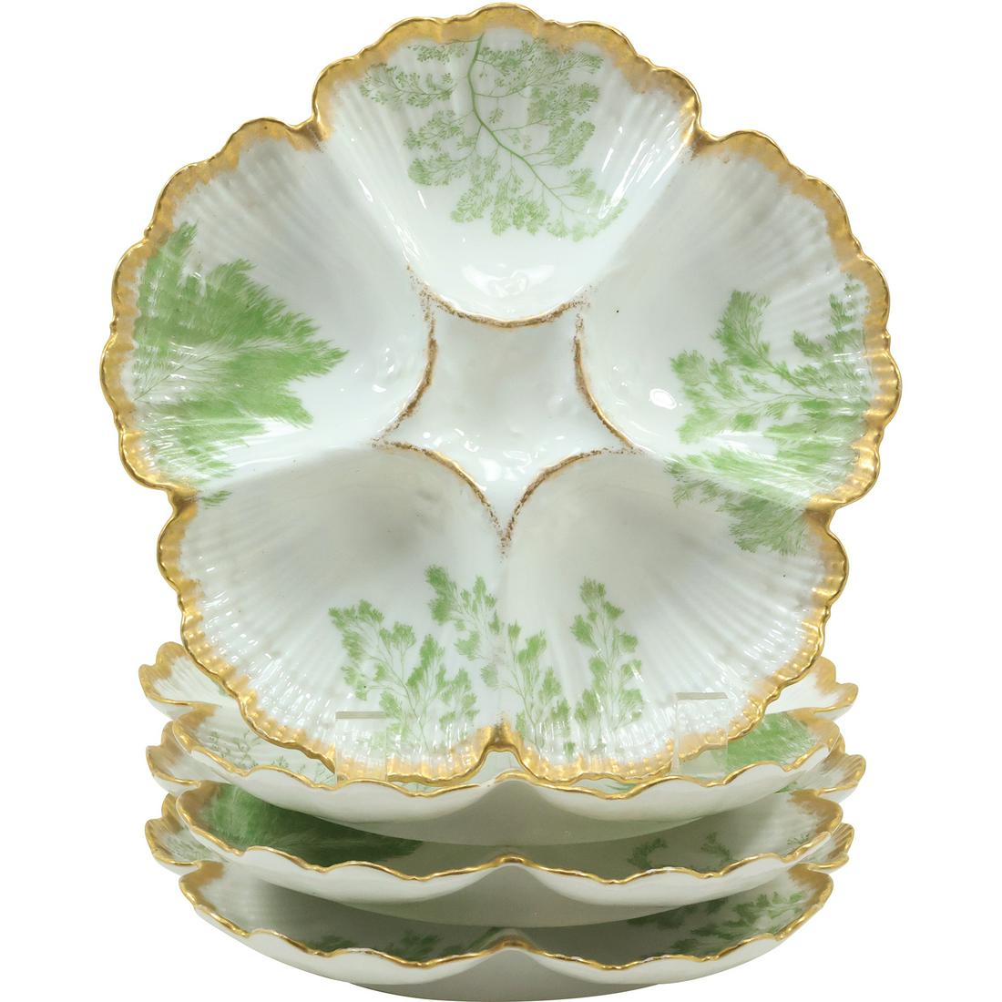 [4] T&V LIMOGES 19th C. Fine Porcelain OYSTER PLATES with Gold Gilt Rims 8.5 in. diameter (1 of 20)