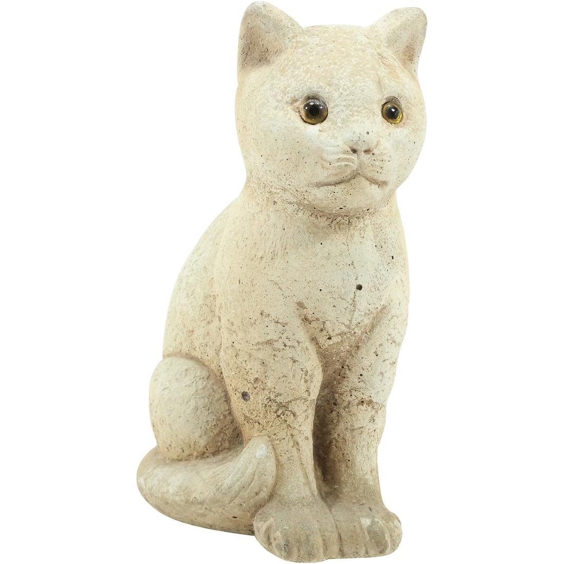 Cast Stone White CAT Figure Garden Statue Ornament 9.25 inches height x 6 in. wide (1 of 20)
