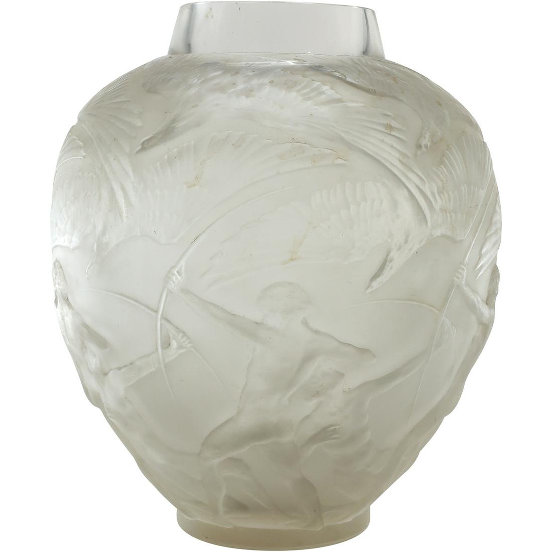 Large Rene Lalique France Archers Frosted Crystal Glass Vase 11 inches height (1 of 20)