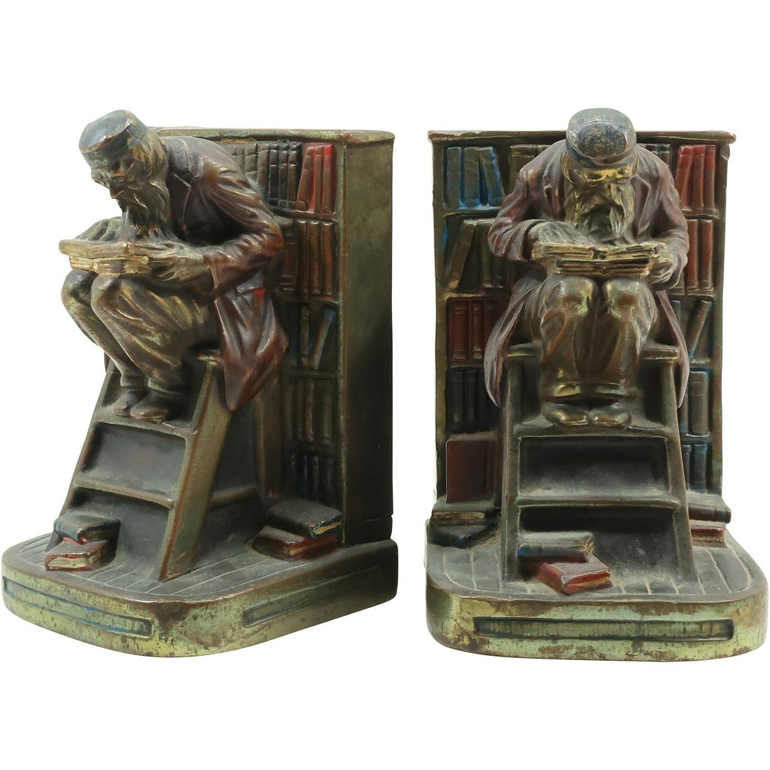 Marion Bronze Clad Bookends "Library Scholar" Original Polychrome Patina (1 of 20)