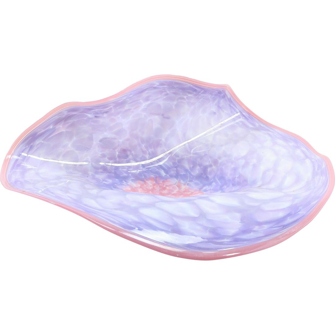 Signed Art Glass Free Form Large Center Bowl Light Lavender and Pink Colors 19.5 inches length (1 of 20)