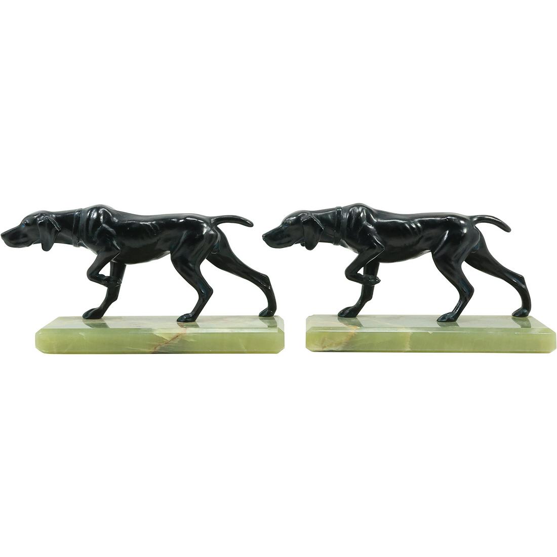 [2] Cast Metal Hunting Dog Figures Mounted on Green Onyx Bases Statues / Bookends (1 of 20)