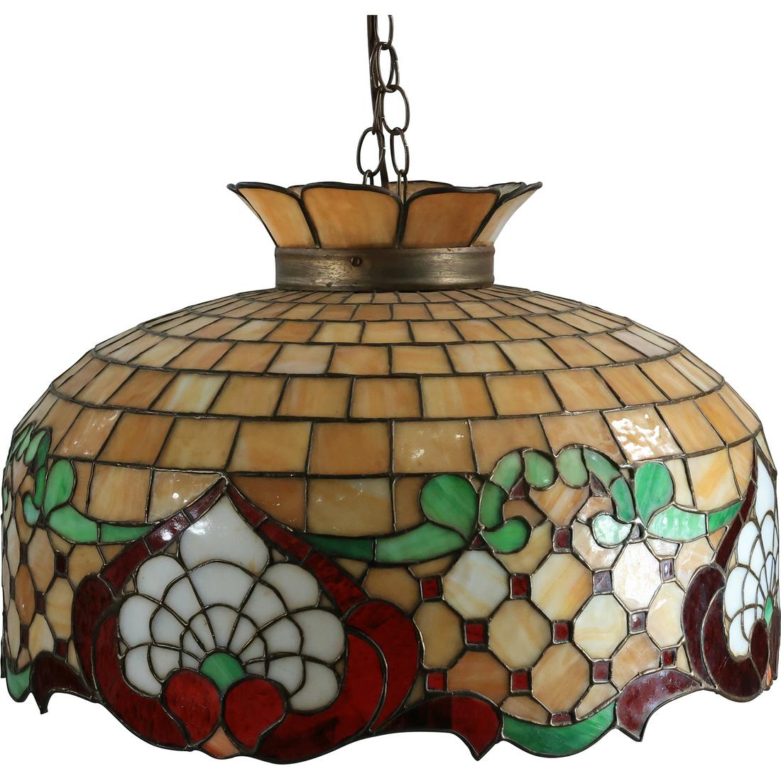 Attributed to WILKINSON Fine Quality Leaded Stain Glass Hanging Dome Lamp 23.75 in. diameter (1 of 20)