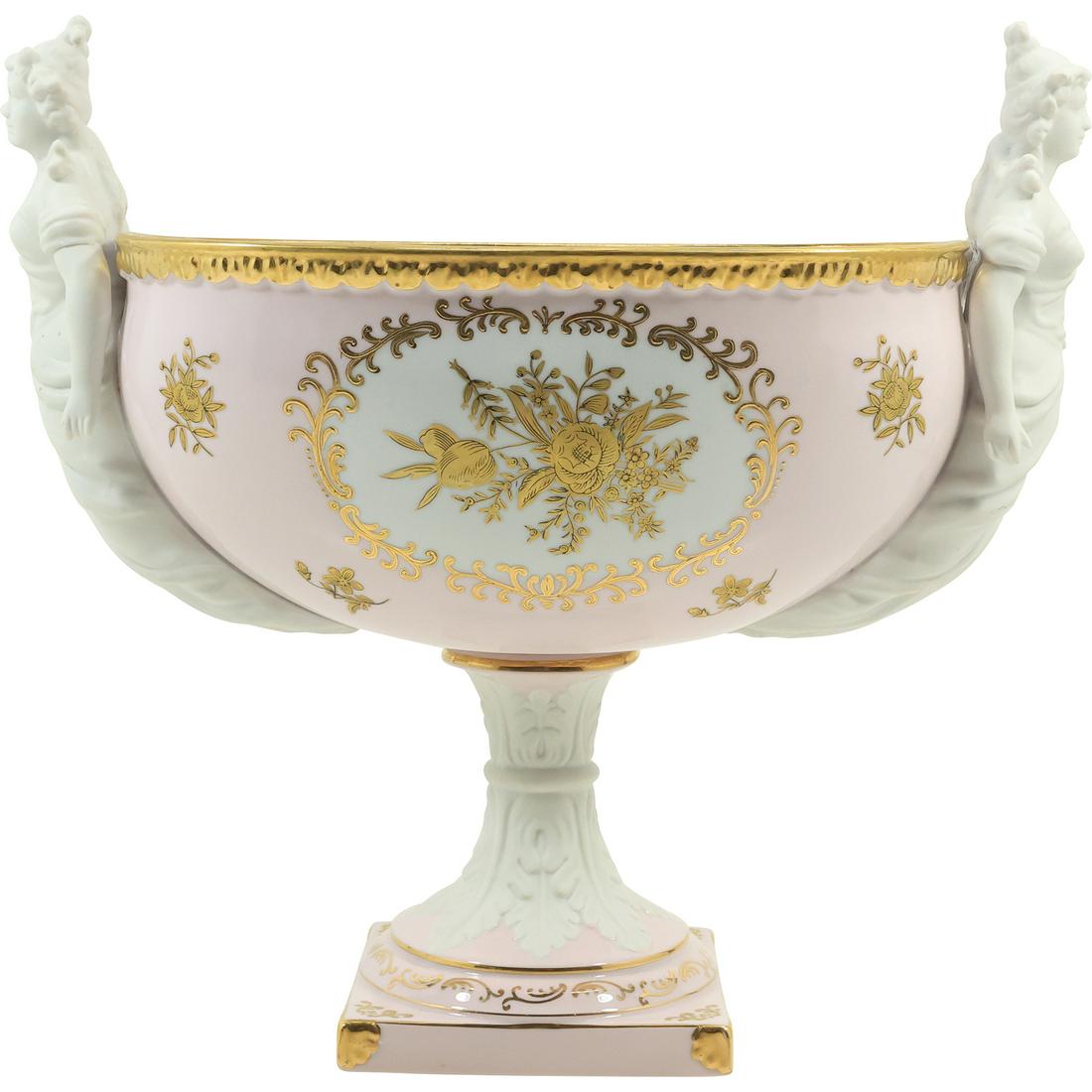 1940's Lenwile China Pink & Gold Porcelain Bowl With Bisque Figural Mermaid Handles 13 in. h. (1 of 19)