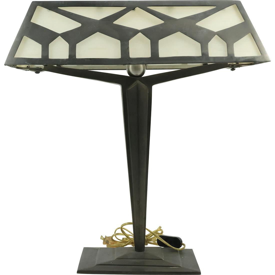 Arts and Crafts Style Slag Glass Metal Frame and Base Banker's Desk Lamp 19.25 in. height (1 of 16)
