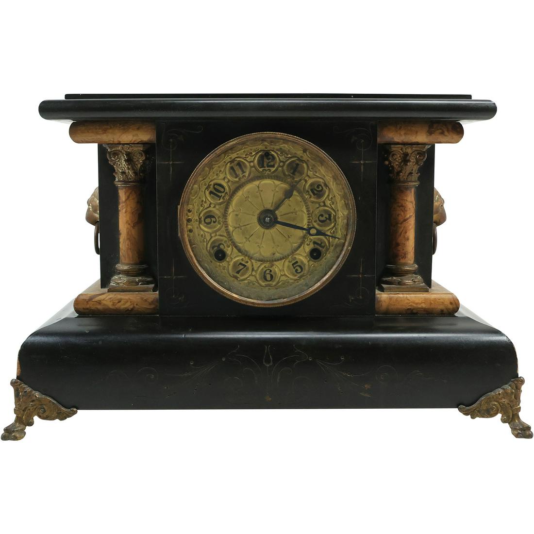 Antique Seth Thomas Wood Case Column Sides Mantle Clock Lion Head Sides 17 in. length (1 of 20)