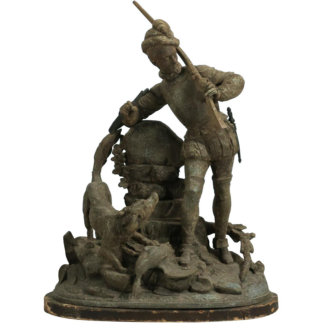 Large Cast Metal Spelter Grouping of a Hunter with Hunting Dog 22.5 inches height x 16 inches wide (1 of 20)