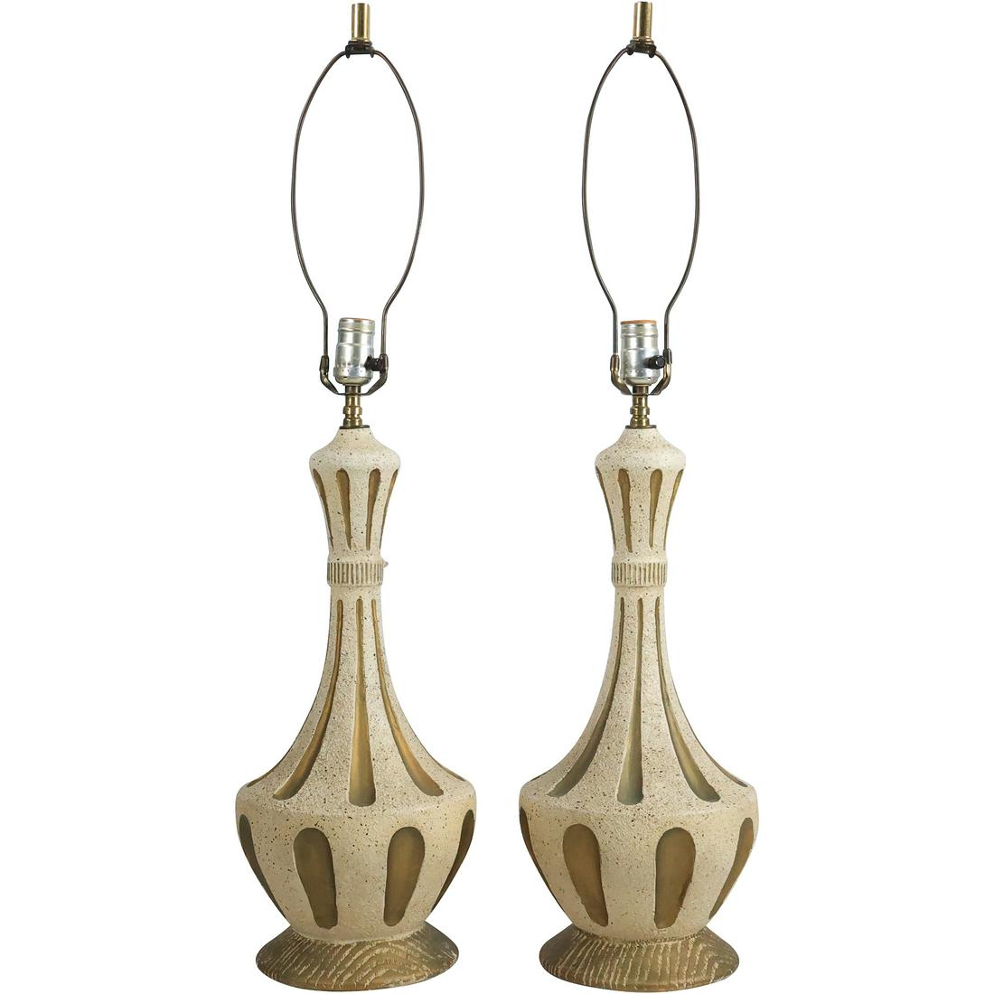 [2] Circa 1950s Mid-Century Modern Ceramic Table Lamps 33 inches overall height (1 of 20)