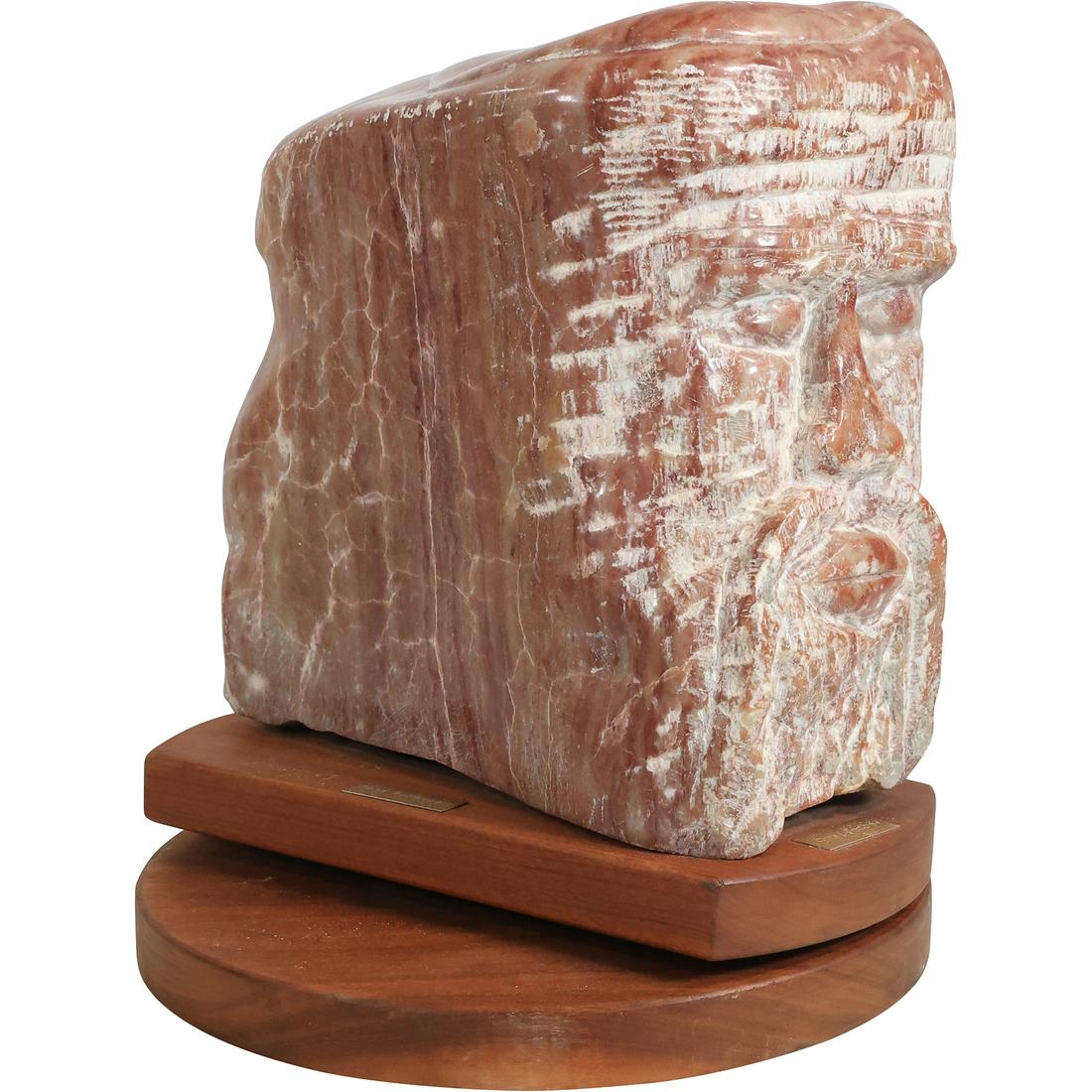 Gene Rottenberg, Mid-Century Modern Carved 2 Face Marble Sculpture on Rotating Base 16.25 in. h. (1 of 20)