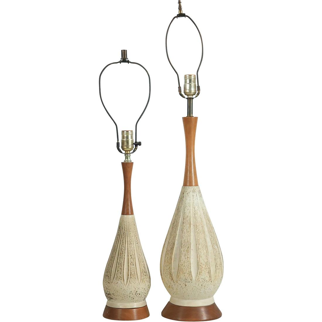 [2] BERGER Mid-Century Modern Ceramic and Wood Table Lamps 33.5 in. & 25.5 in. overall heights (1 of 20)