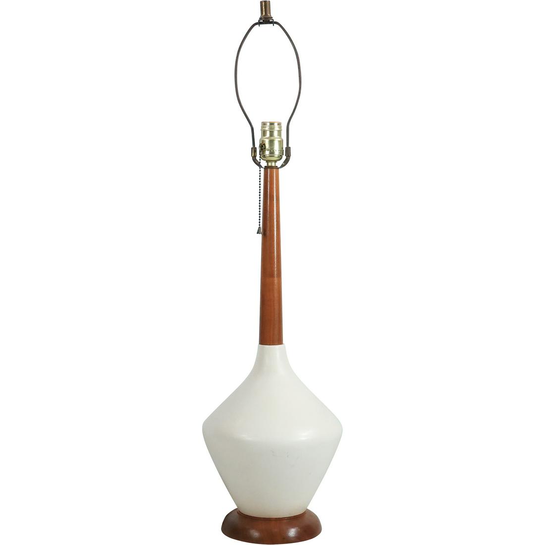 Berger Mid Century Modern White Ceramic and Wood Table Lamp 33 inches overall height (1 of 20)
