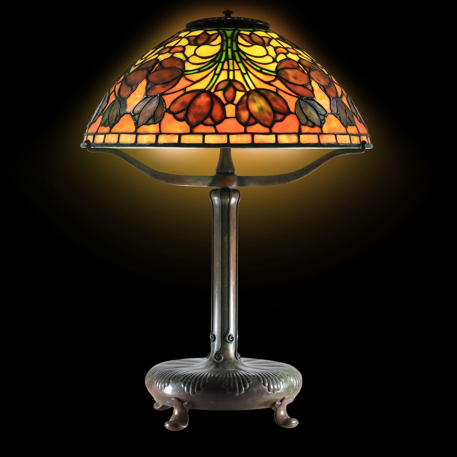 Tiffany Studios New York "Crocus" #1454 Leaded Glass Table Lamp Signed Shade & Base (1 of 19)