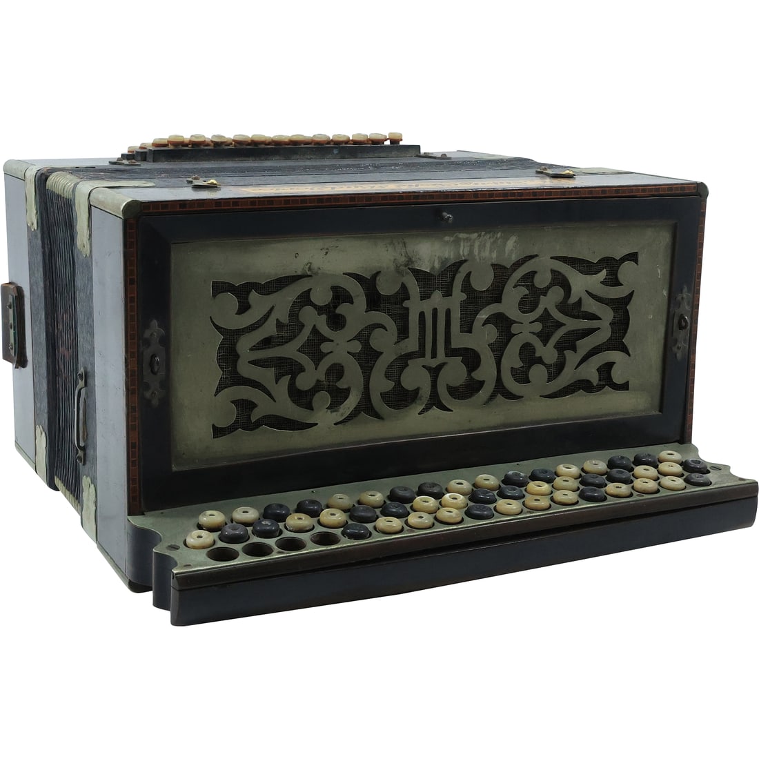 Antique Accordion K. Stibitz Ceske Budejovice: Antique Accordion K. Stibitz Ceske Budejovice. size: 8x13.75x14.75 Terms of Sale - Reminder: All descriptions and titles are solely opinions and do not warrant any guarantees. It is the buyers respons