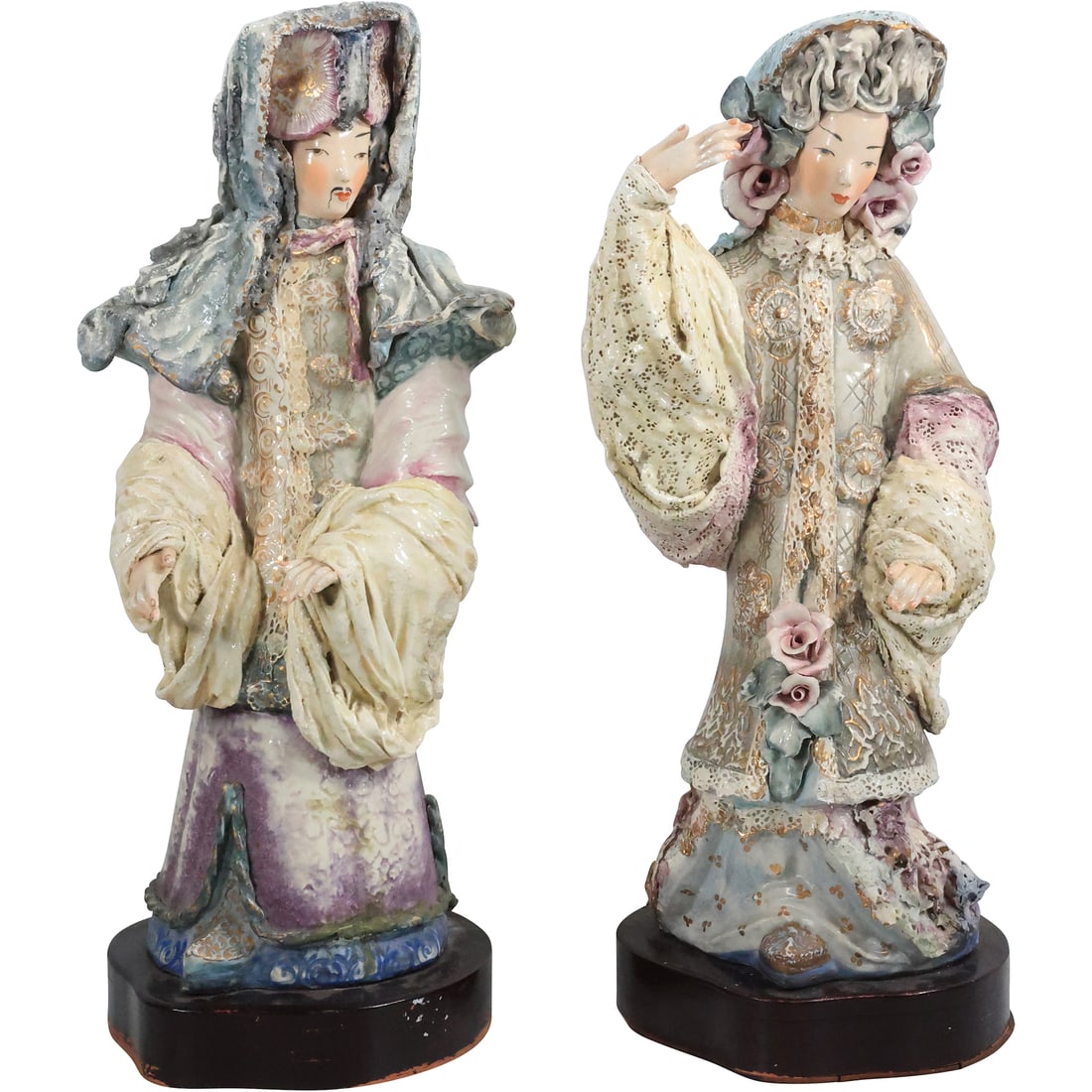 [2] M B CYBIS, Glazed Ceramic Mandarin Man & Mandarin Woman 25.5 in. & 26 in. heights: [2] M B CYBIS, Glazed Ceramic Mandarin Man & Mandarin Woman 25.5 in. & 26 in. heights. size: 25.5 in. x 10 in., 26 in. x 10 in. Terms of Sale - Reminder: All descriptions and titles are solely opinion