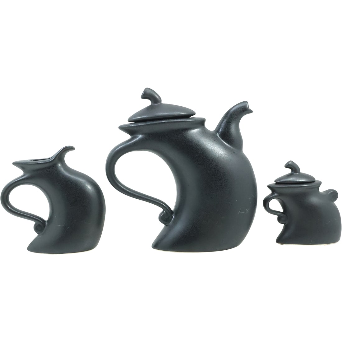 Signed Michael Lambert "Struttin" 3 Piece Black Ceramic Tea Set: Teapot, Sugar, Creamer (1 of 20)