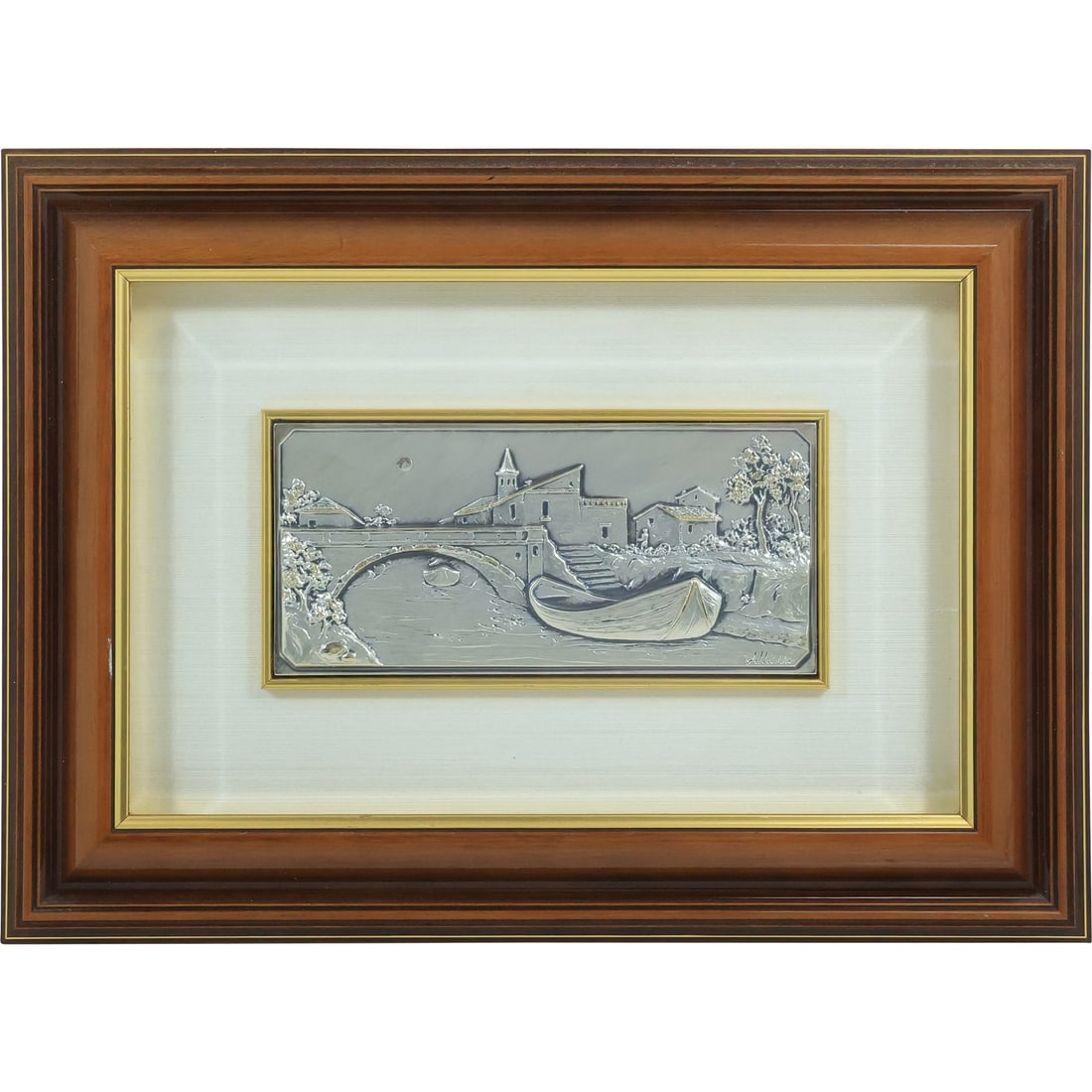銀版画　イタリア製　　Silver art made in Italy Vintage Italian Sterling Silver Framed Art: 3D Urban