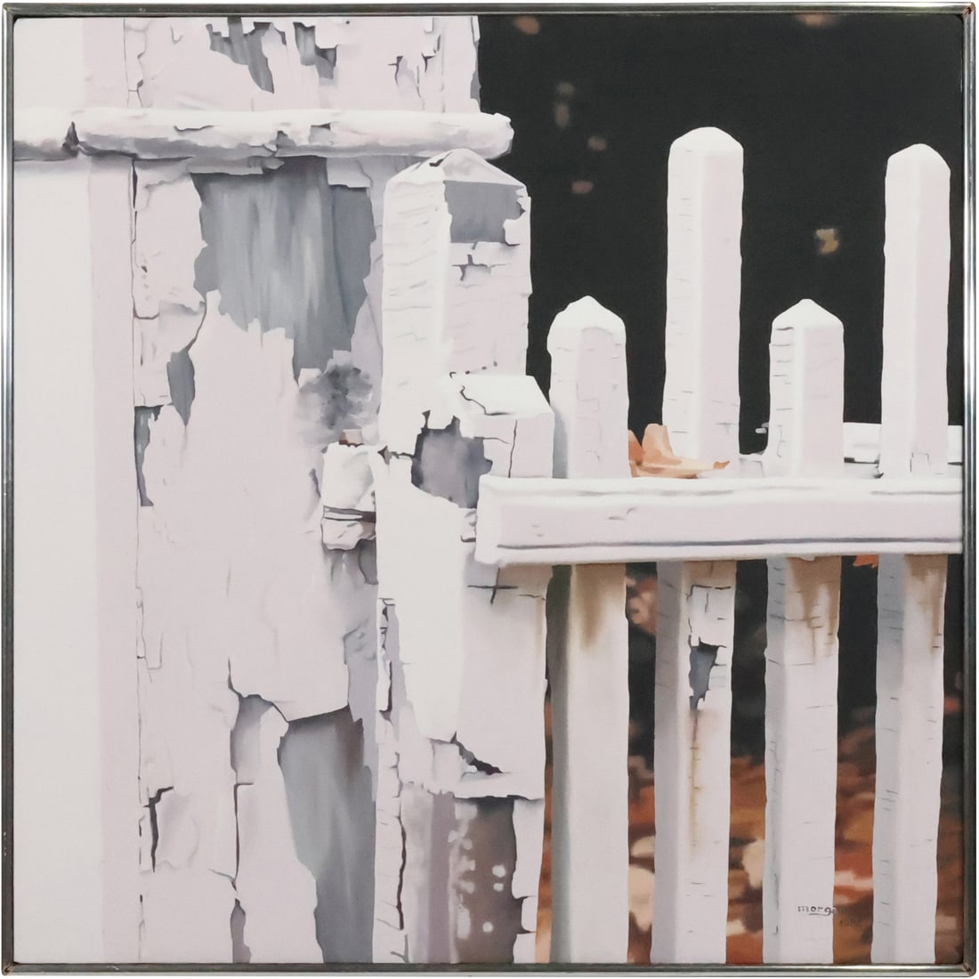 Morgan 1982, Oil Painting Weathered White Picket Fence, Signed and Framed (1 of 20)