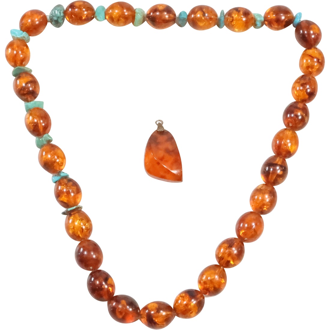 Reconstituted Amber and Turquoise Necklace 26 in. x 3/4 in. ; Reconstituted Amber Pendant 1 in. (1 of 11)