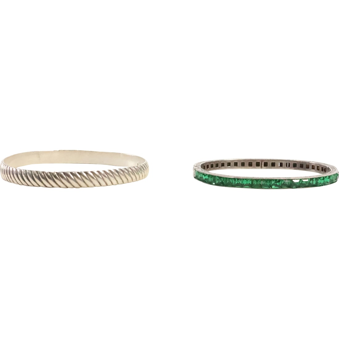 [2] Sterling Silver P&H Twist Bangle Bracelet and Sterling Green Crystals Bangle Bracelet (1 of 13)