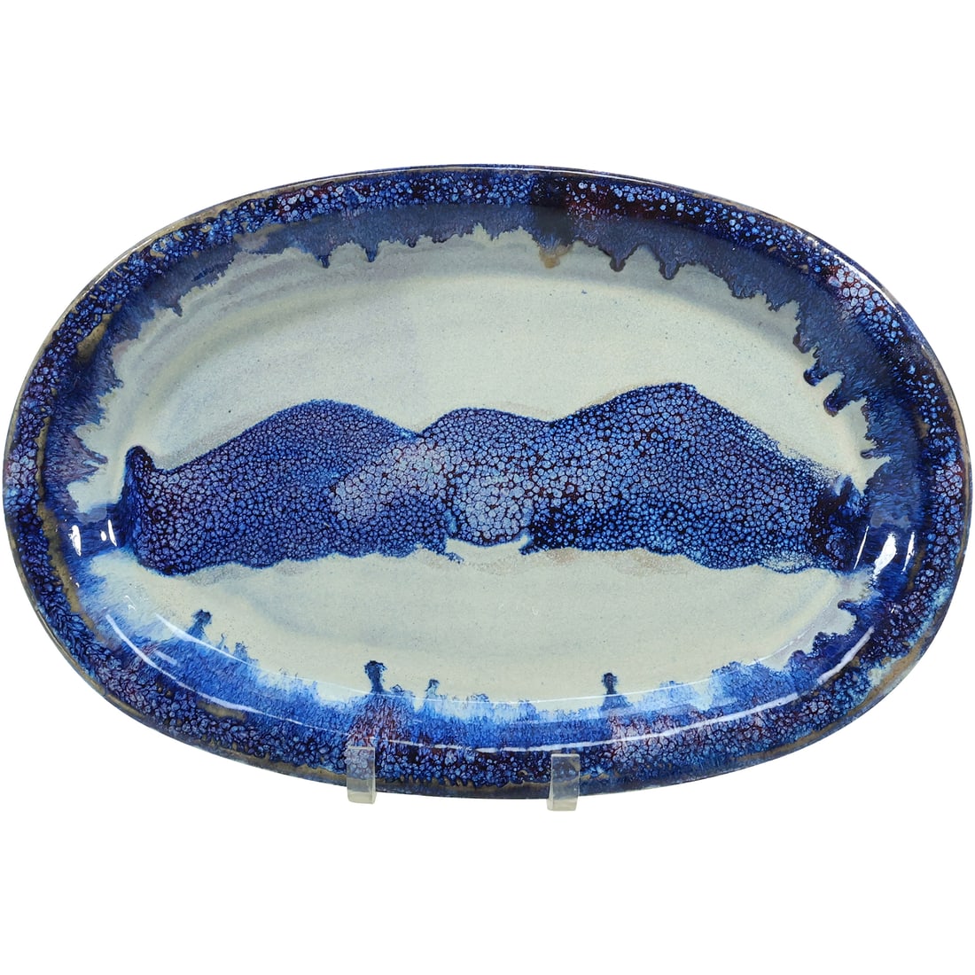 Large Blue and White Art Pottery Oval Platter 19.25 inches x 12.75 inches (1 of 17)