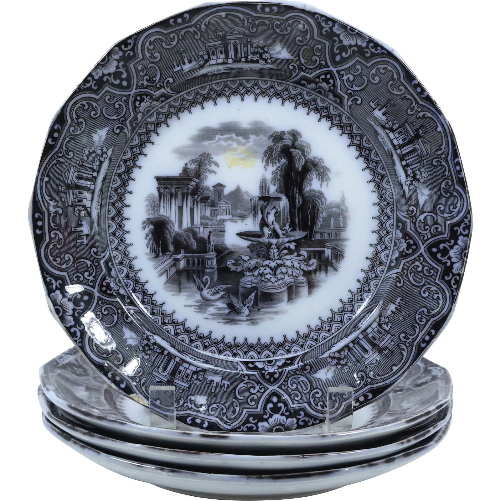 [4] 19th C. Ironstone "Athens" W Adams & Sons Cabinet Plates Historical Scenes 9.25 in. dia. (1 of 16)