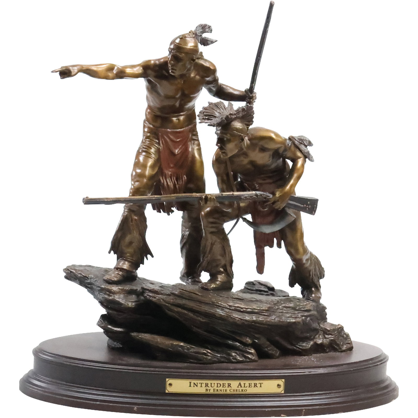 Bronze Native American Indians Franklin Mint INTRUDER ALERT By Ernie Cselko 10.5 in. height (1 of 18)