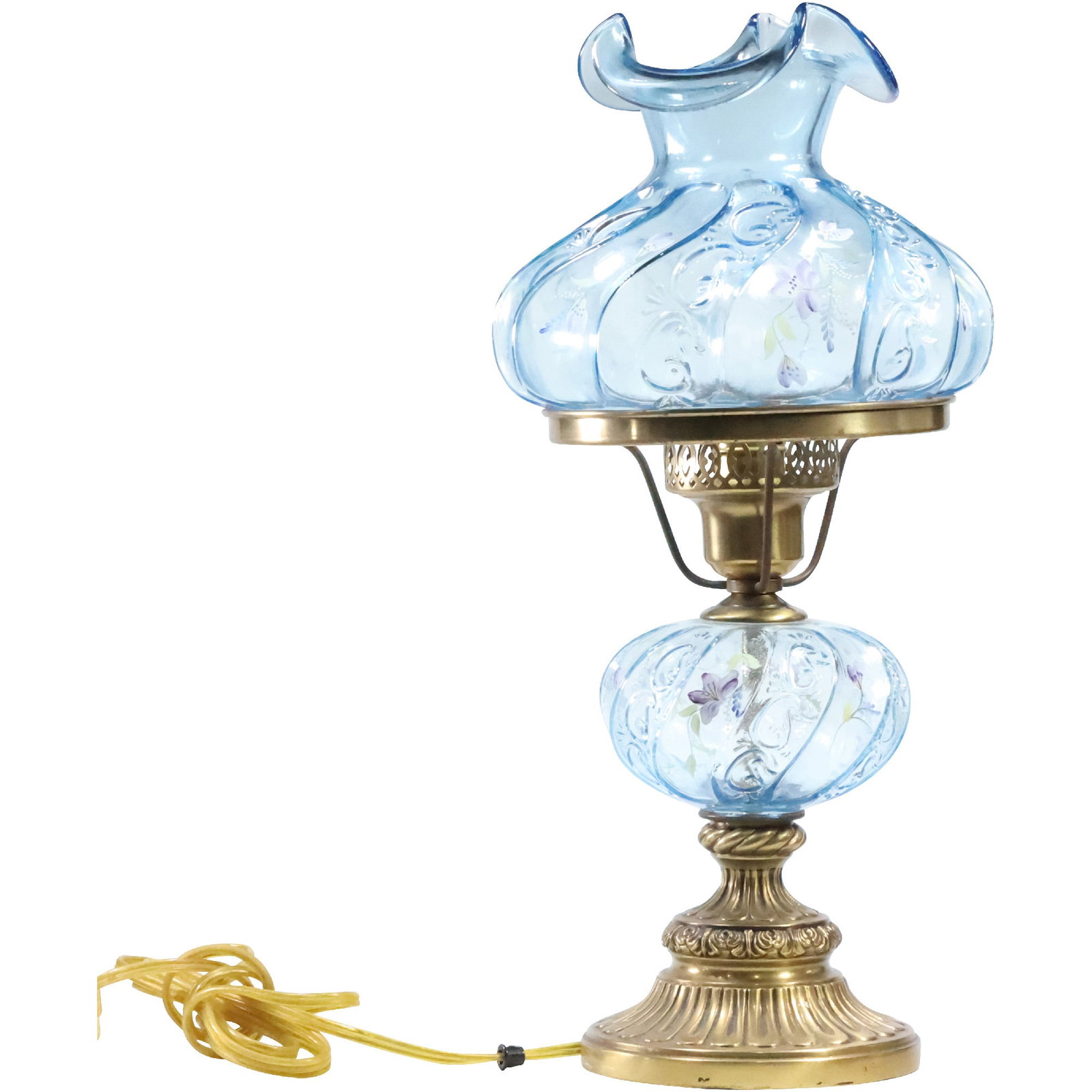 Ice Blue Glass Shade and Base Font FENTON Hurricane Lamp 19 inches height (1 of 16)