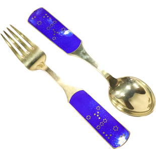 A Michelsen STERLING Denmark FORK & SPOON Enameling as-is, Jul 1964, 3.0 troy oz.: A Michelsen STERLING Denmark FORK & SPOON Enameling as-is, Jul 1964, 3.0 troy oz. size: 6 1/2 in. x 7/8 in. Terms of Sale - Reminder: All descriptions and titles are solely opinions and do not warrant