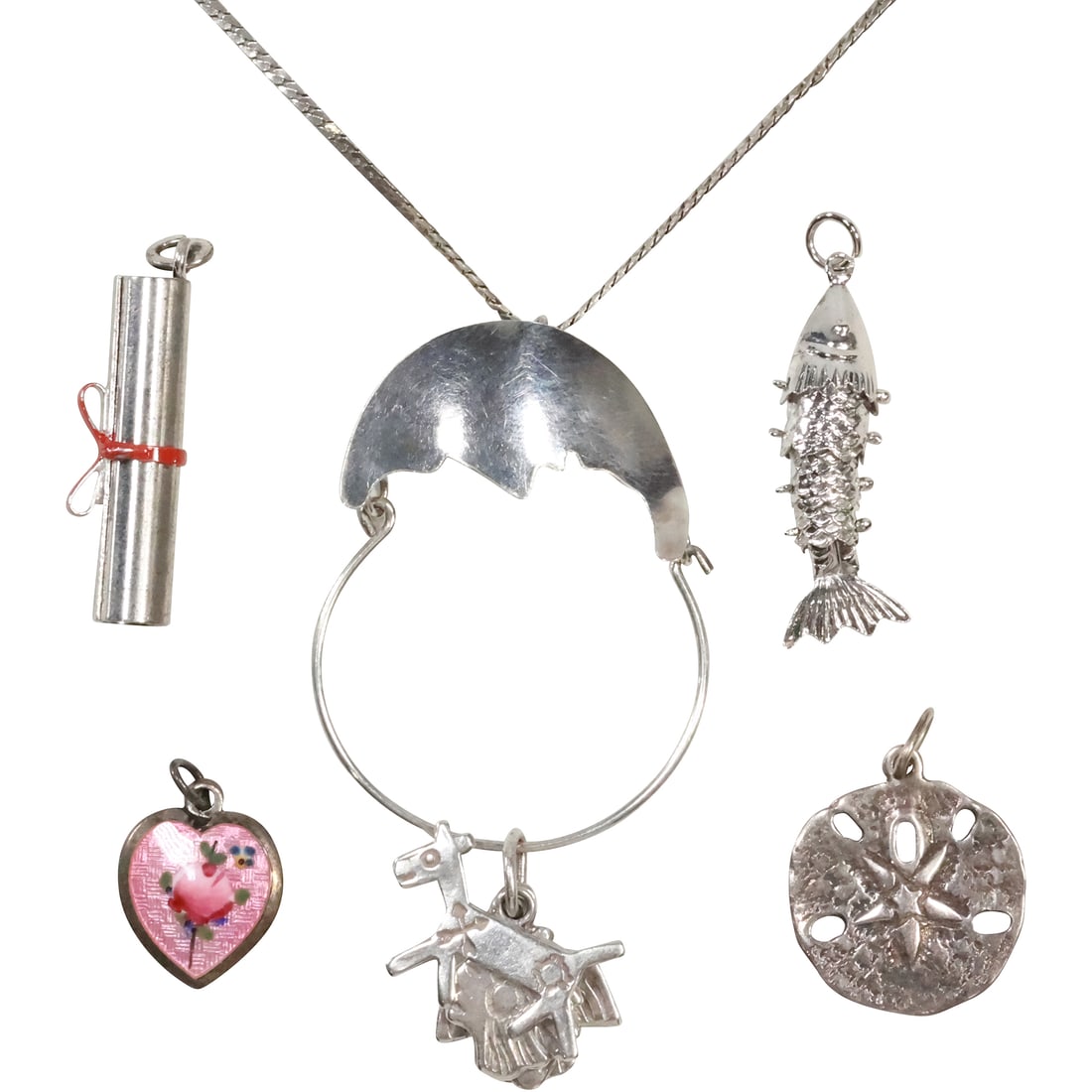 Sterling Charm Holder on Sterling Chain with 8 Assorted Sterling Silver Charms (1 of 10)