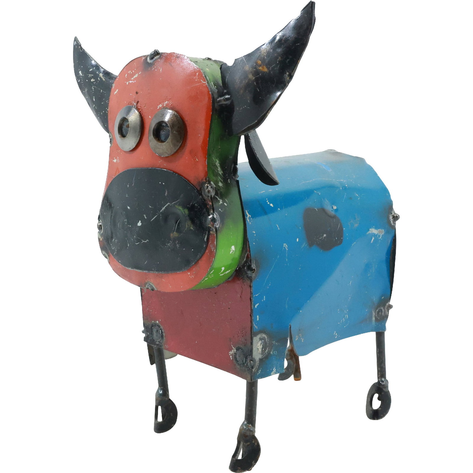 Folky Welded Tin Metal COW BULL Statue Garden Sculpture in Original Paint Finish 10 in. height (1 of 18)