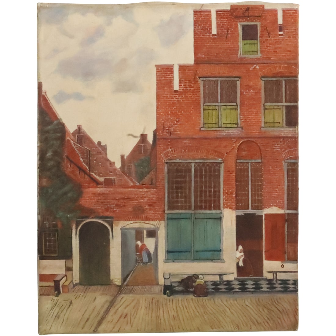 Oil on Canvas Painting Brick Building with Figures (1 of 20)