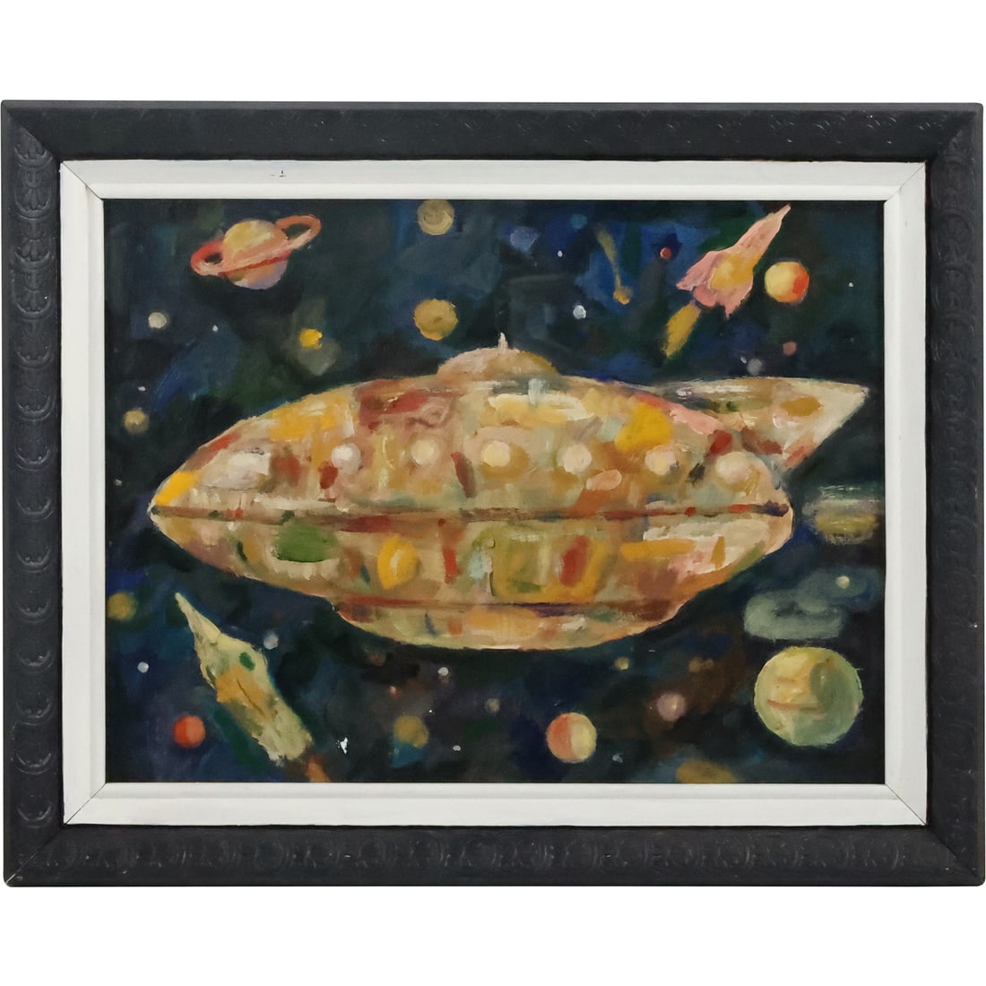 Steve Jennis 2020, American, Oil Painting on Board Space Age Flying Saucer, Rockets (1 of 20)