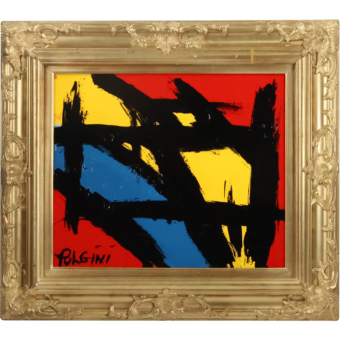 Thomas Pulgini, American, Oil Painting on Board, Abstract Black Lines on Color after Franz Kline (1 of 17)