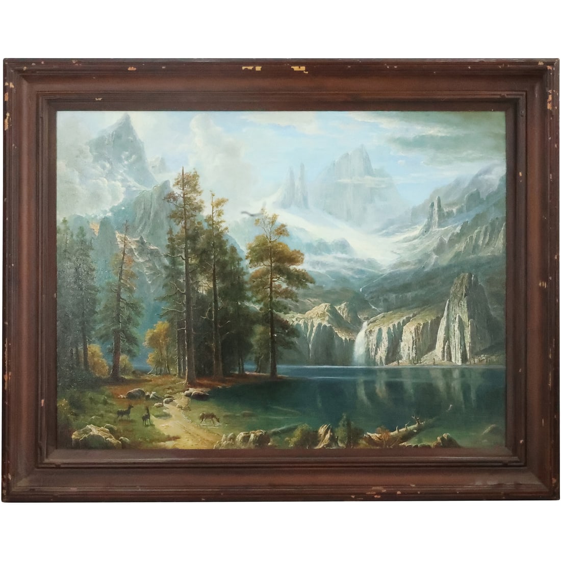 Fabulous 20th C. Giclee on Canvas "Sierra Nevada" by Albert Bierstadt, Framed: Fabulous 20th C. Giclee on Canvas "Sierra Nevada" by Albert Bierstadt, Framed. size: 30 x 40, 38.75 x 48.75 outside frame. ASKart: Albert Bierstadt (1830 - 1902) was active/lived in New York, Californ