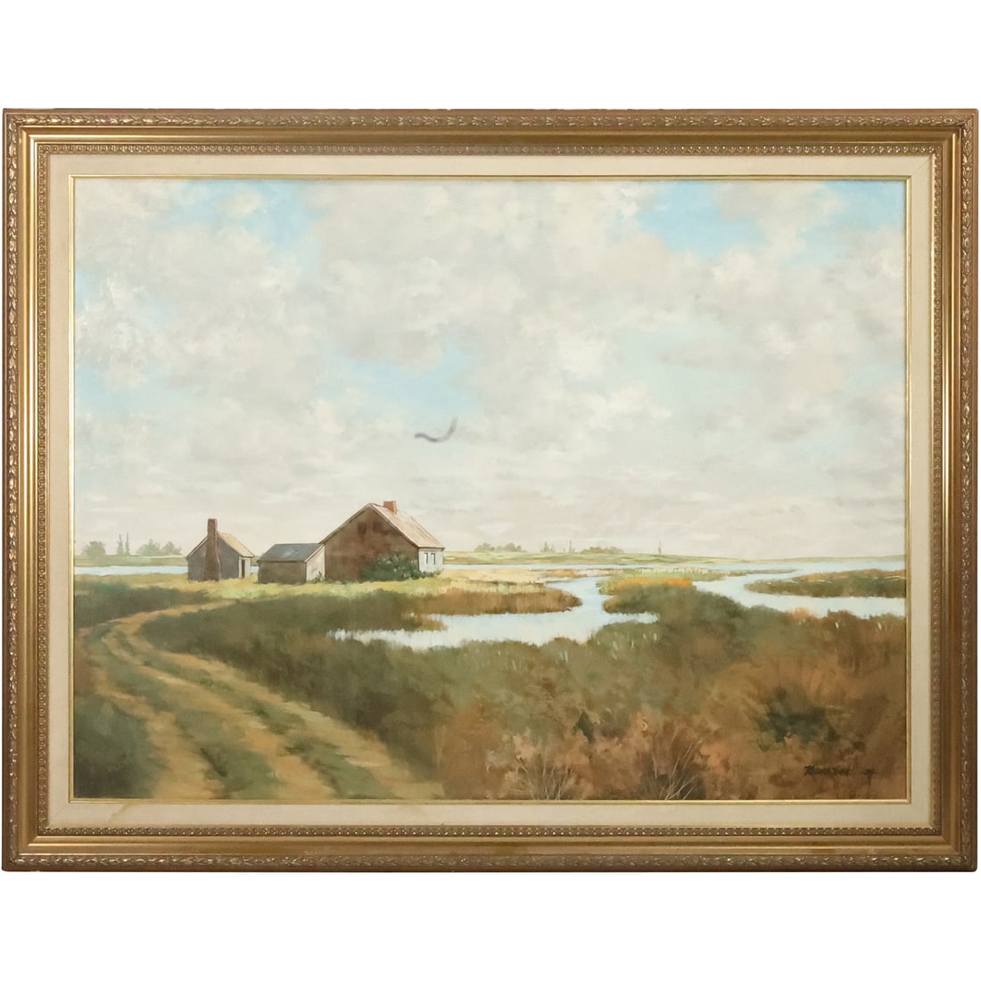 Signed Rambert, Oil Painting on Canvas, Farmhouse Along The Marsh 30 in. x 40 in. (1 of 20)