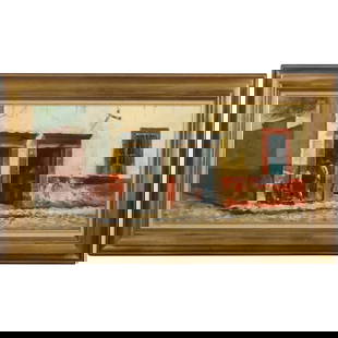 Michael Stoffa 1923-2001 American, Oil Painting on Canvas Latin American Figures at Building: Michael Stoffa 1923-2001 American, Oil Painting on Canvas Latin American Figures at Building. size: 12 x 26, 17.75 x 31.75 outside frame. ASKart: Michael Stoffa (1923 - 2001) was active/lived in Massa