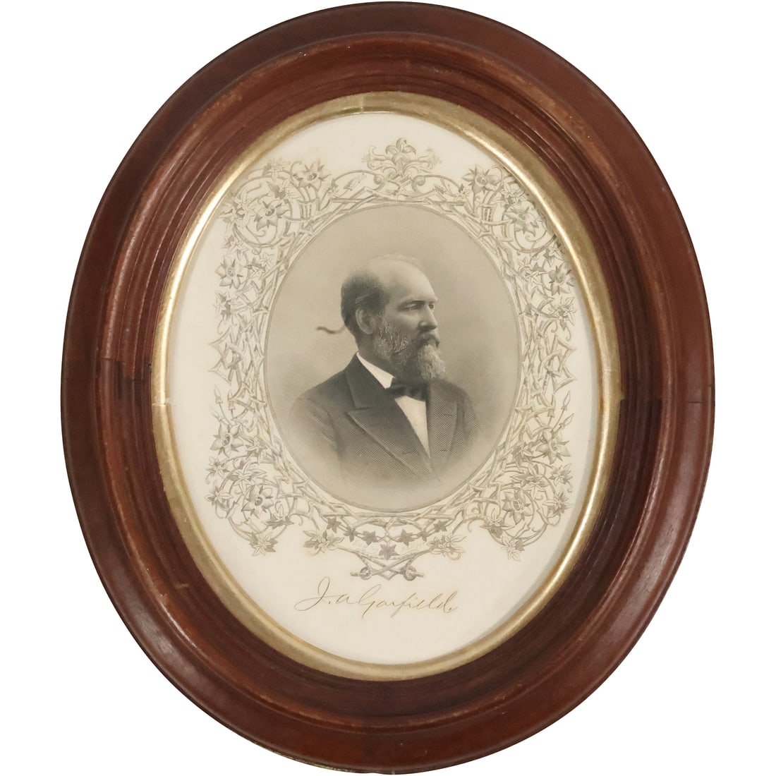19th C. Etching Portrait of James A Garfield, Oval Frame (1 of 14)
