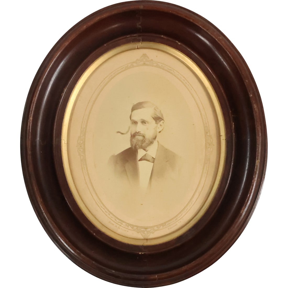 19th C. Ancestral Portrait in an Oval Walnut Frame (1 of 16)