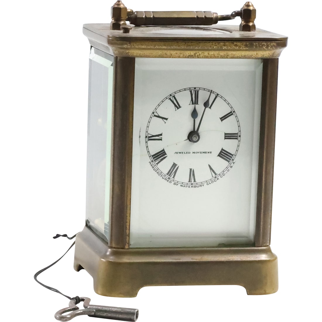 Patd 1907 Waterbury Ct. Brass Carriage Clock, Jeweled Movement, with Key, 5 in. height (1 of 15)