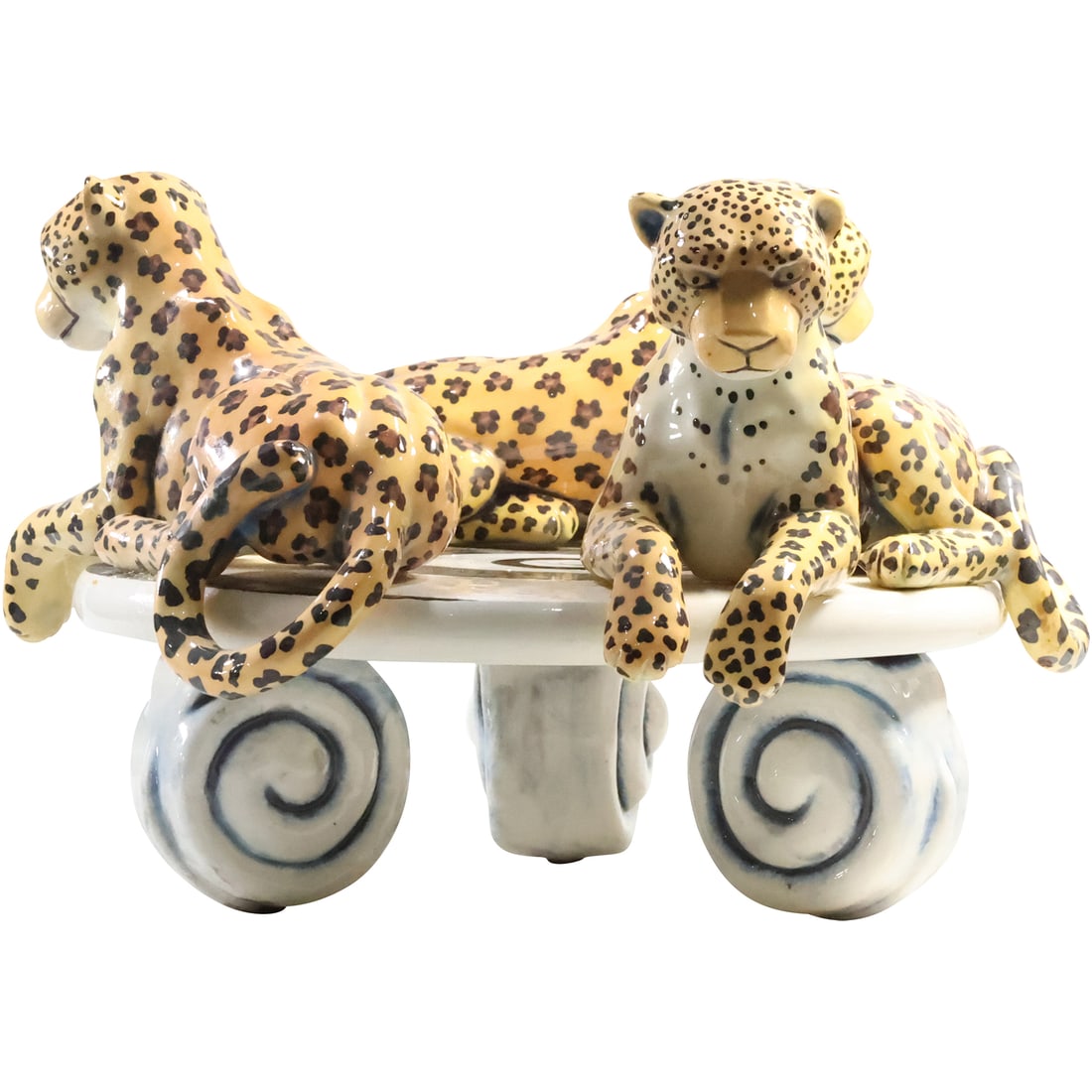 DaNisha Triple Leopard Ceramic Sculpture Base - Missing Bowl 14 inch. diameter (1 of 17)