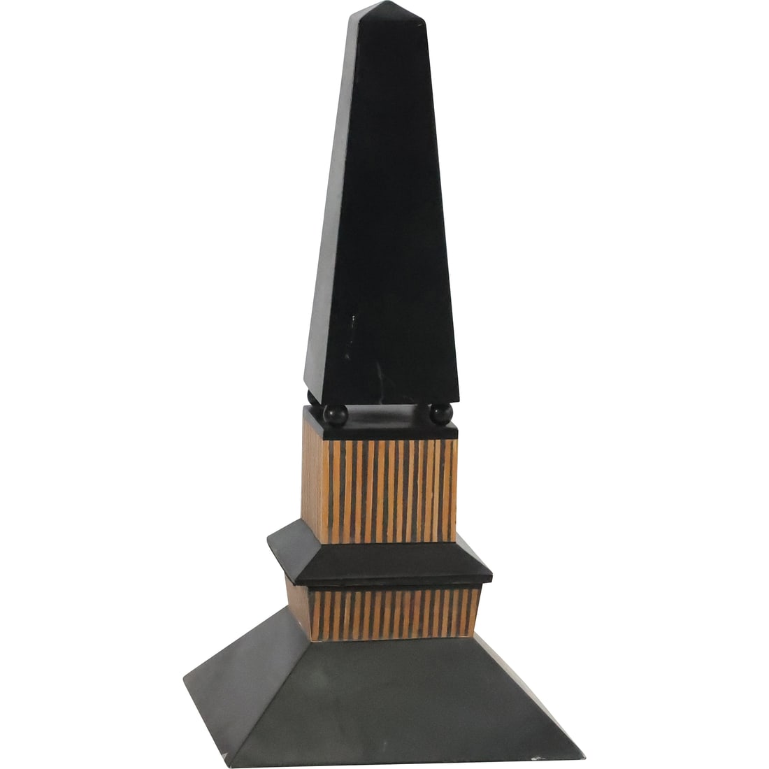 Tall 2-part Obelisk Black and Gold in Hard Composition 22 in. height x 8 in. wide at base: Tall 2-part Obelisk Black and Gold in Hard Composition. size: 22 in. height, 8 in. wide base
