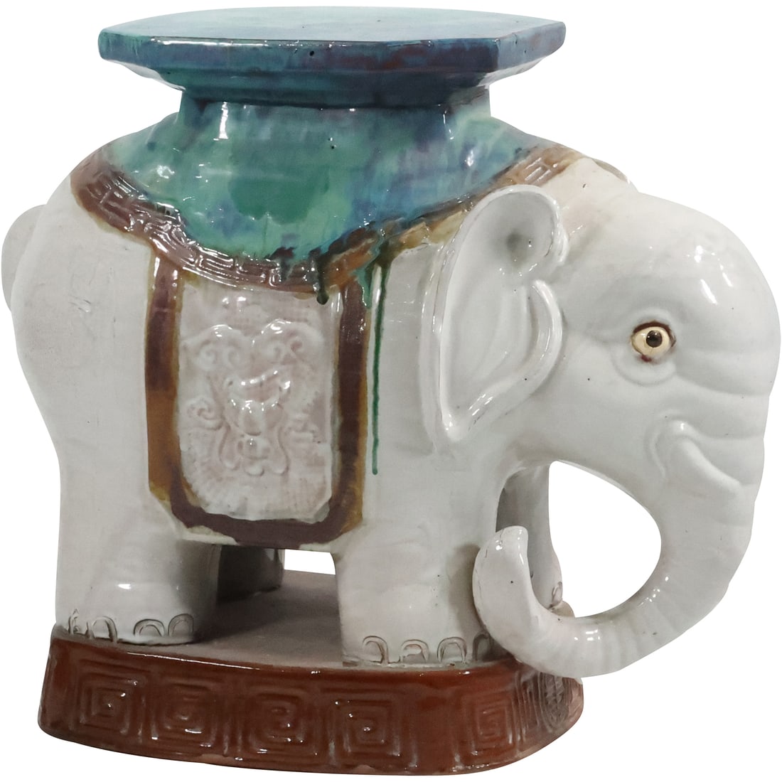 Majolica Glaze on Terra Cotta Pottery ELEPHANT Figure Garden Set 19 in. x 21 in. x 10.75 in.: Majolica Glaze on Terra Cotta Pottery ELEPHANT Figure Garden Set 19 in. x 21 in. x 10.75 in. size: 19 x 21 x 10.75