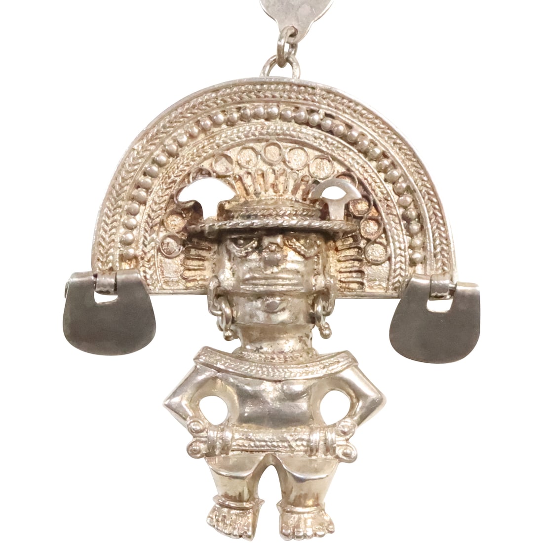 SD00 .925 Sterling Mexico Mayan God Pendant / Pin on Sterling Beads Chain Necklace Rosary (1 of 15)