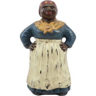 Black American Aunt Jemima Cast Iron Figure Coin Bank in Original Paint Finish 12 inches height: Black American Aunt Jemima Cast Iron Figure Coin Bank in Original Paint Finish 12 inches height. size: 12 in. x 7.5 in.