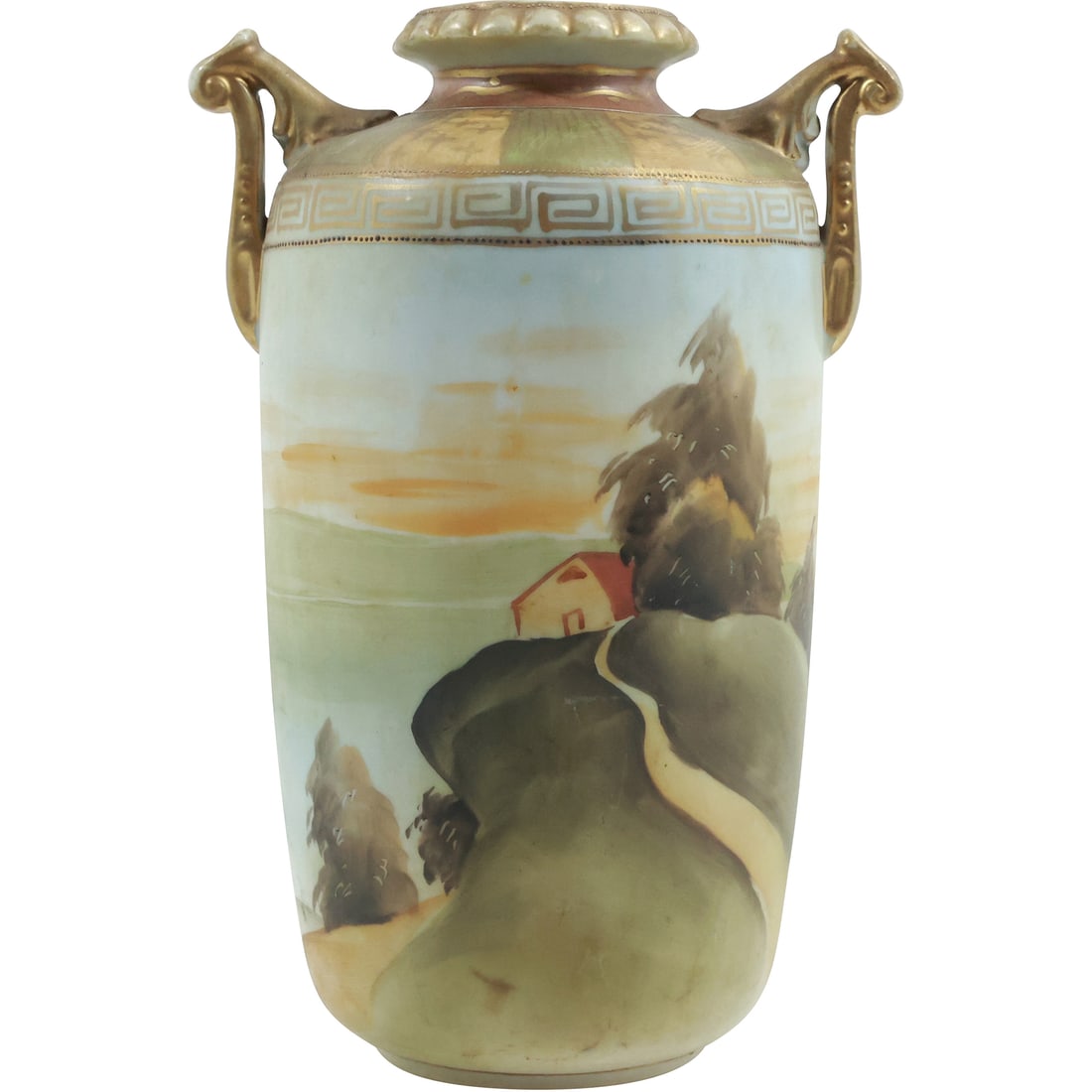 Hand Painted Nippon Porcelain Vase with Landscape 8.5 inches height: Hand Painted Nippon Porcelain Vase with Landscape 8.5 inches height. size: 8.5 in. x 5.5 in.