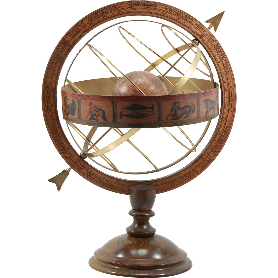 Armillary Sphere Globe, Zodiac Band, 18.25 inches height x 12 inches wide, Wood & Metal (1 of 18)