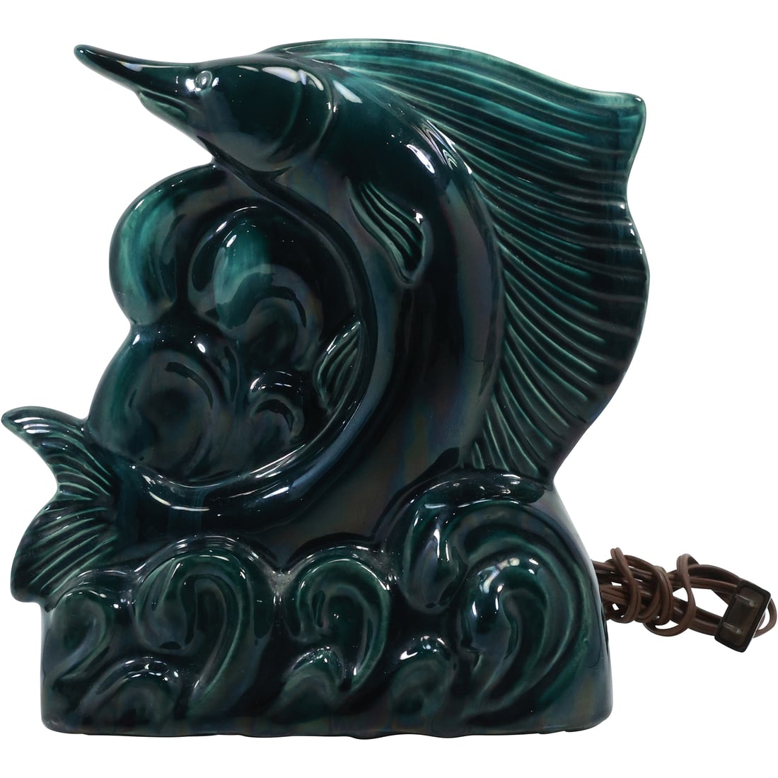 1950s Green Ceramic MARLIN Fish Figurative TV Lamp 10.5 inches height x 9.5 inches wide (1 of 20)