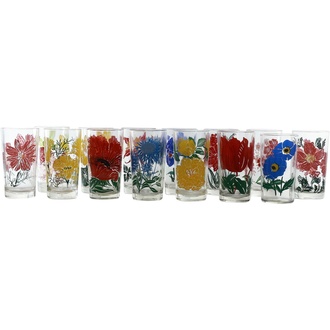 Set of 14 Mid-Century Boscul Floral Peanut Butter Glasses (1 of 20)
