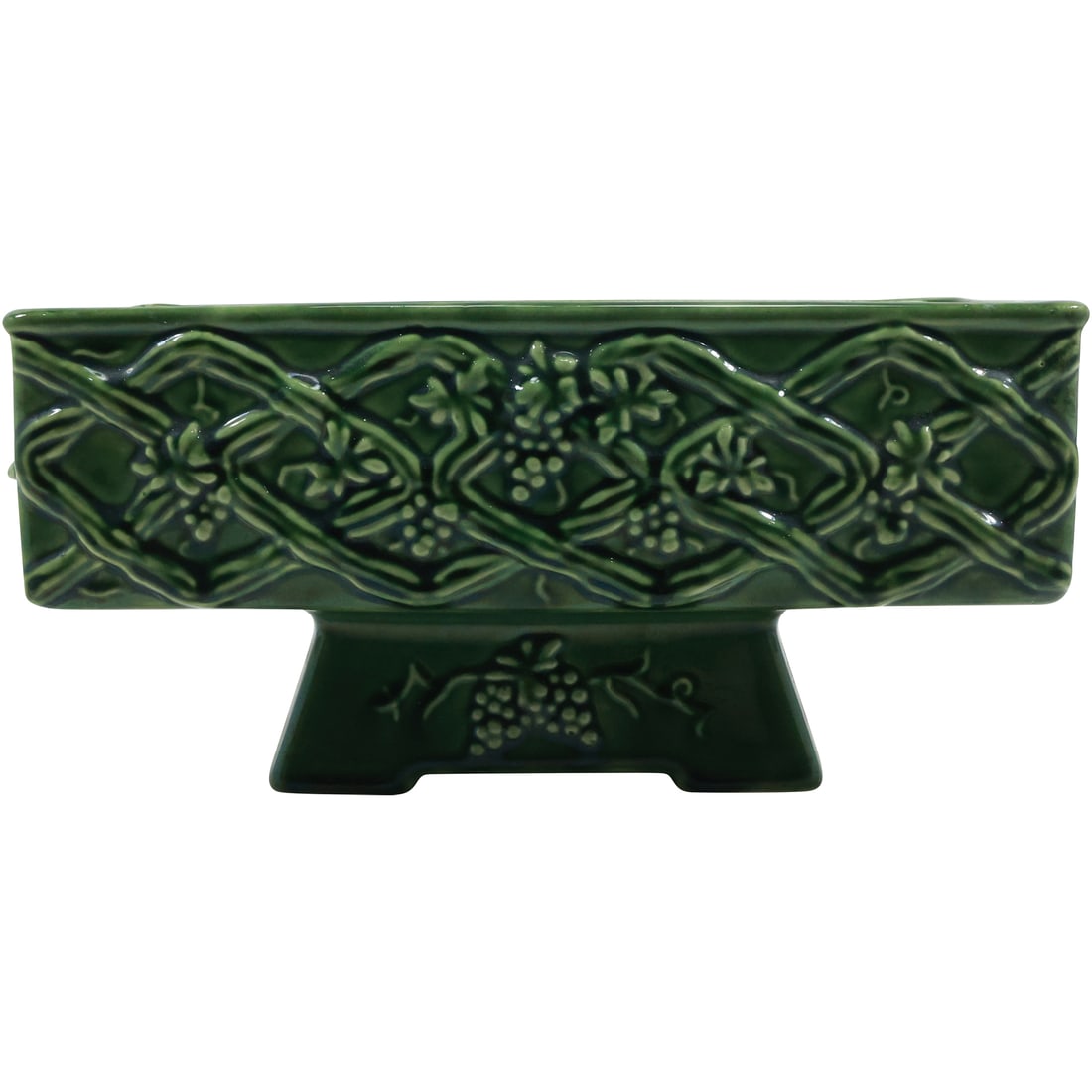 Mid-Century Modern Green Glaze Ceramic Rectangular Planter on Pedestal Base 10.75 in. length (1 of 16)